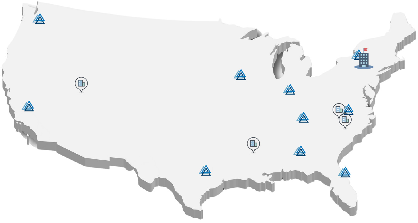 Map of US PRISM Home Medical Supply Specialists facilities,